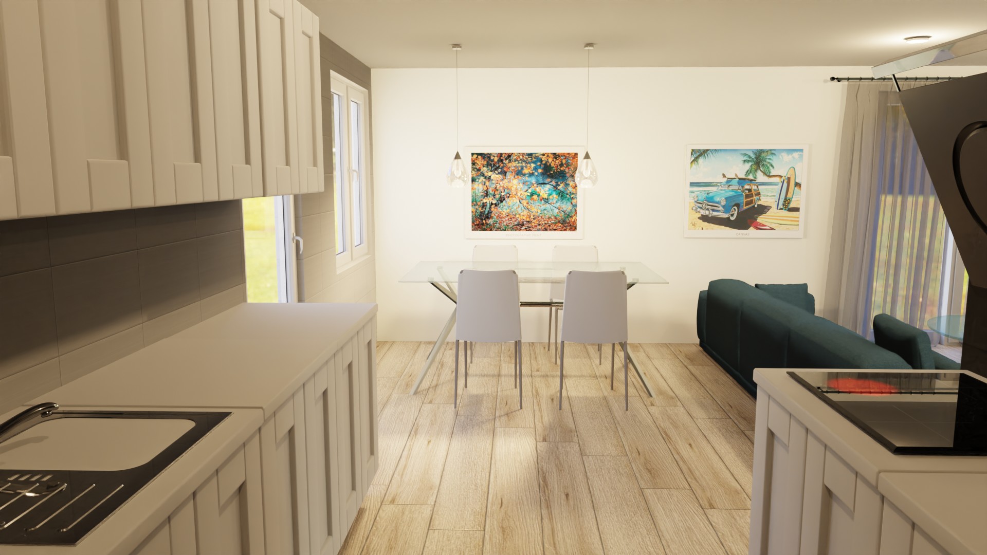 Living room in 638 SF ADU